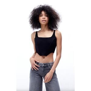 Linen Bustier Corset Top Tank Black Small Coquette Preppy Minimalist Streetwear